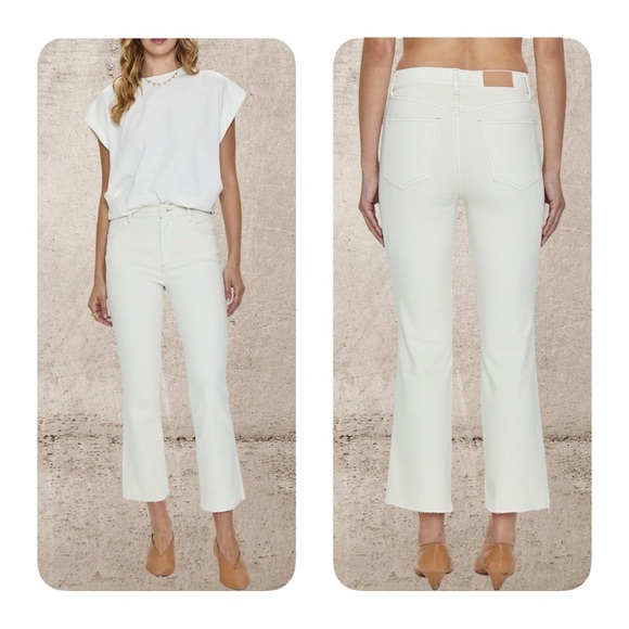pistola Denim - Pistola (Anthropologie) Lennon High Rise Bootcut Crop Jeans Cream Sandstone 30
